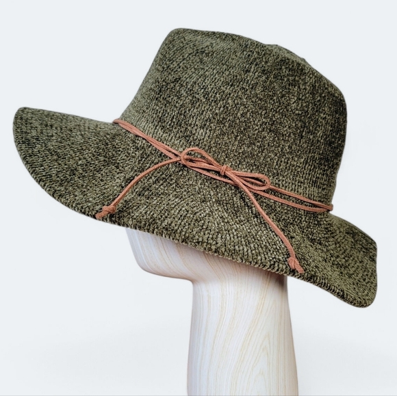 NEW Olive Green Soft Floppy Hat Womens One Size Brien Faux Leather Trim Boho - Picture 1 of 16